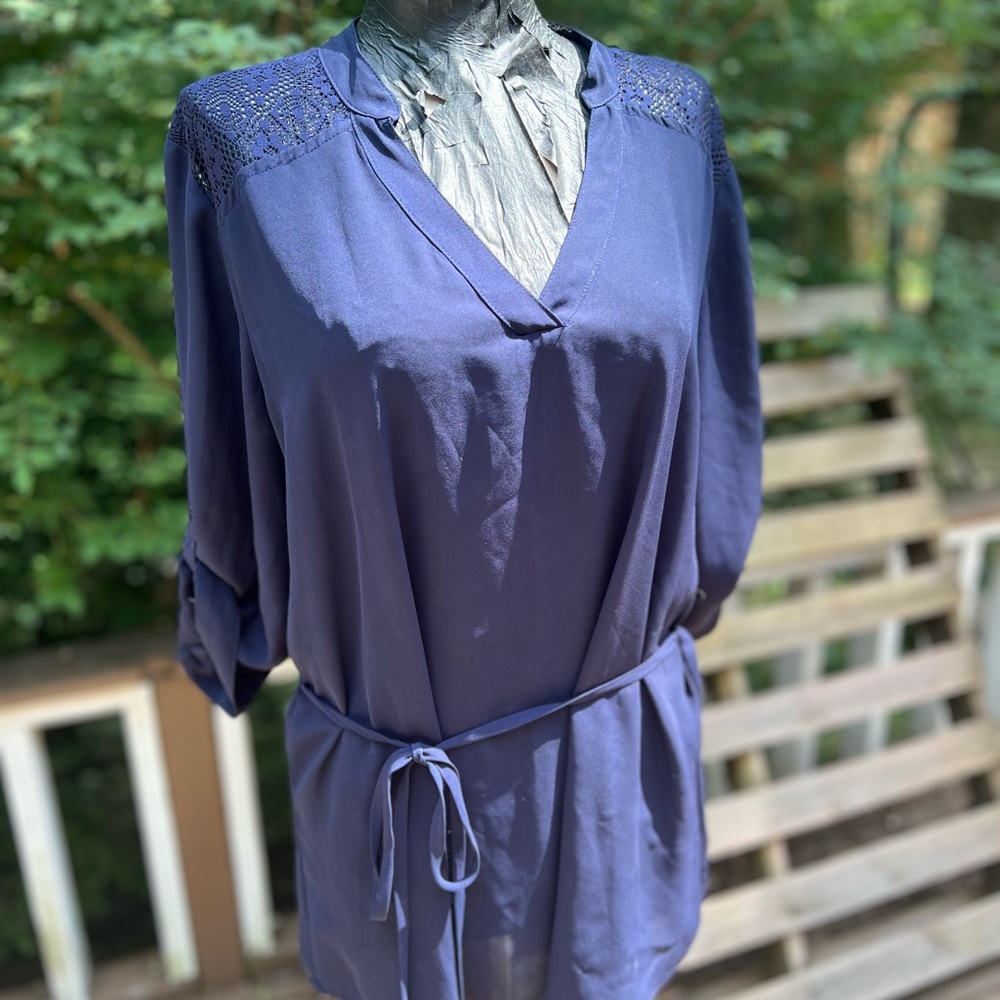 Iz Byer Navy Lace Blouse